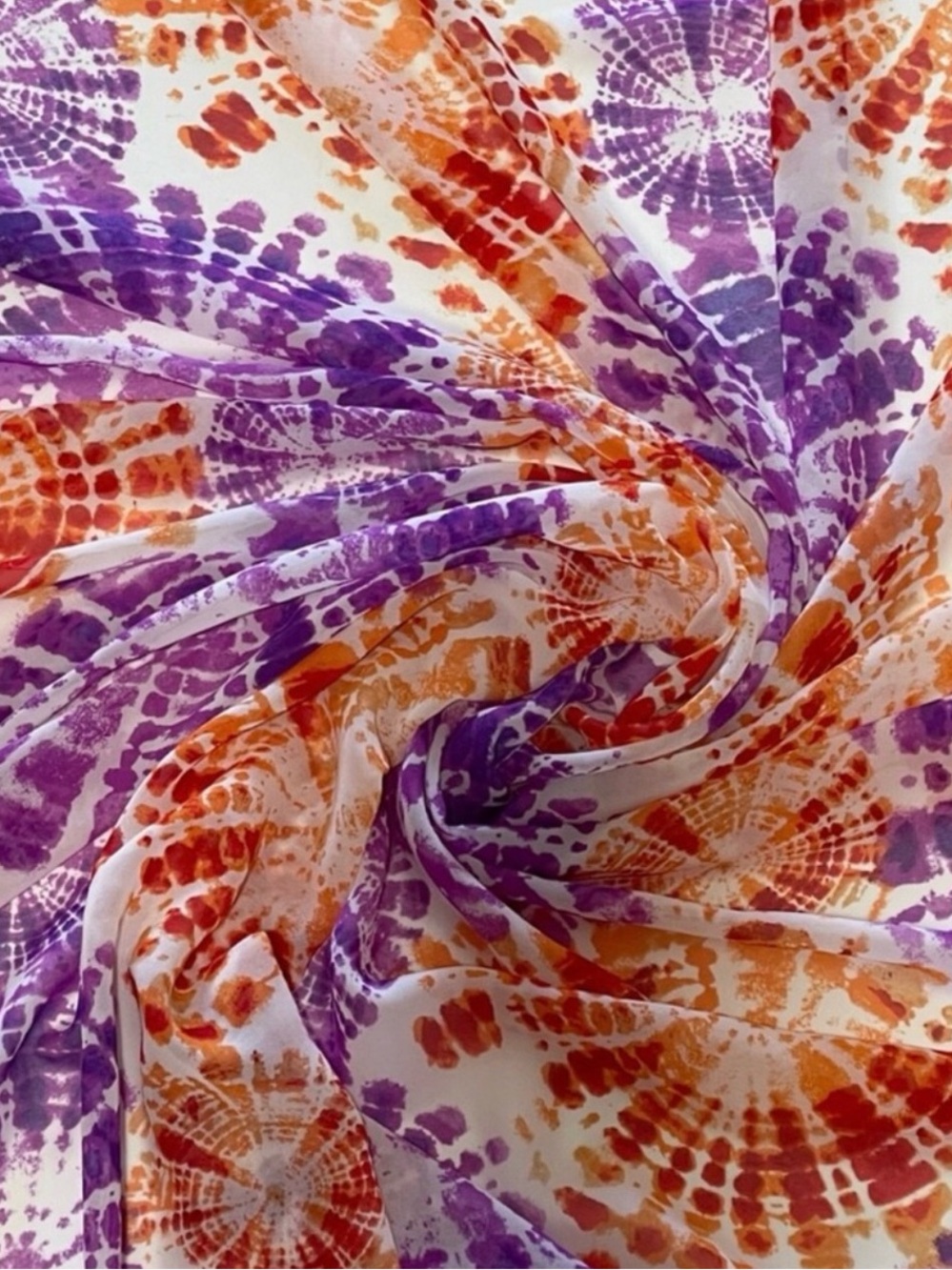 Vibrant Orange and Purple Print Chiffon Sheer Fabric — Purple & Orange